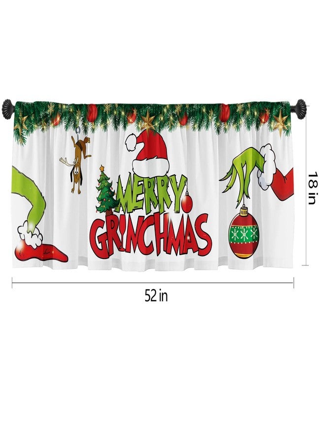 SUNWISHA Christmas Curtain Valances Set 52x18'' - Designed with Playful Green Monster Holiday Inspired Character Decorations - Holiday Style Decorations for Kitchens, Bathrooms,Winter Homes, White - Image 2